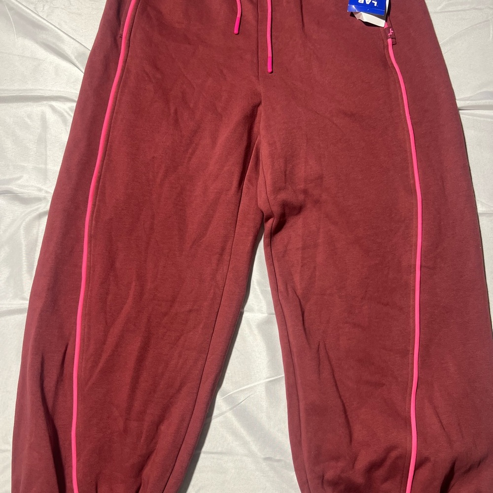 JoyLab Maroon Track Joggers with Pink Trim